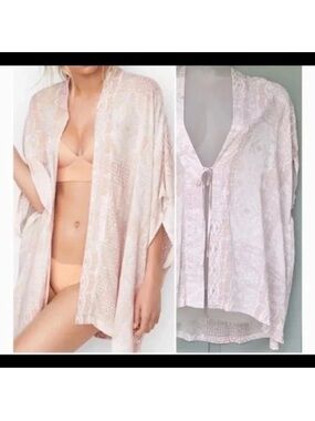 NWT Victoria's Secret Y2K Blush/White Loungewear Kimono/Cover Up tie front OSFM